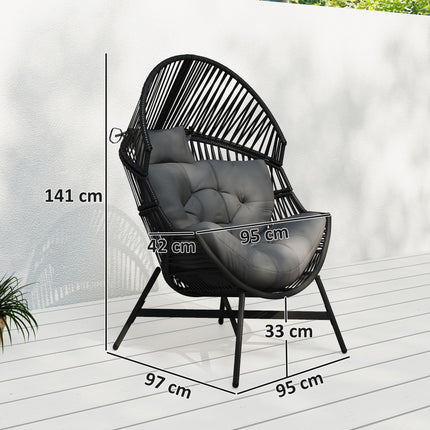 Standing Rattan Egg Chair with Steel Frame and Thick Cushion - Charcoal Grey