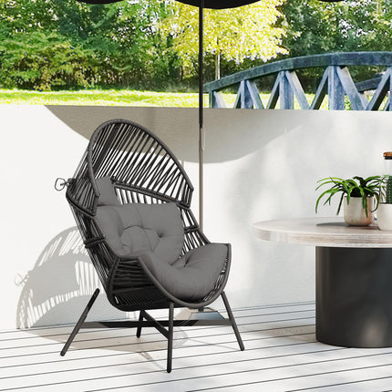 Standing Rattan Egg Chair with Steel Frame and Thick Cushion - Charcoal Grey