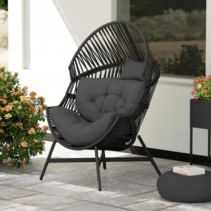 Standing Rattan Egg Chair with Steel Frame and Thick Cushion - Charcoal Grey
