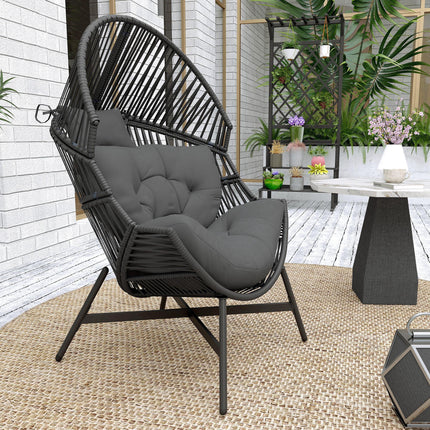 Standing Rattan Egg Chair with Steel Frame and Thick Cushion - Charcoal Grey