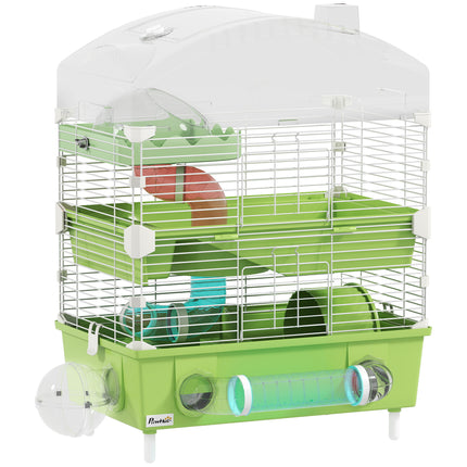 3-Tier Hamster Cage with Transparent Top, Sand Bathroom, Exercise Wheel, Hideout
