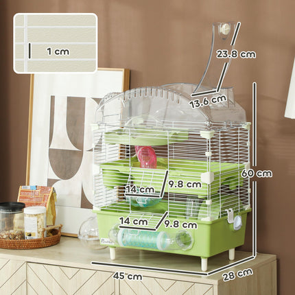3-Tier Hamster Cage with Transparent Top, Sand Bathroom, Exercise Wheel, Hideout