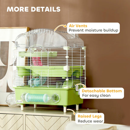 3-Tier Hamster Cage with Transparent Top, Sand Bathroom, Exercise Wheel, Hideout