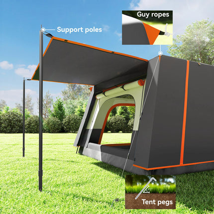 4-6 Man Camping Tent, Double Layer Tunnel Tent with Porch, Living Area and 2 Bed