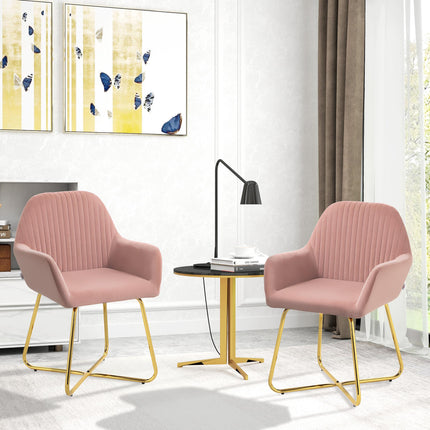 Modern Arm Chair Set of 2 Upholstered Accent Chair with Metal Base for Living Ro