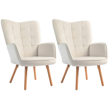 Modern Accent Chair Set of 2 Velvet-Touch Tufted Wingback Armchair Upholstered L