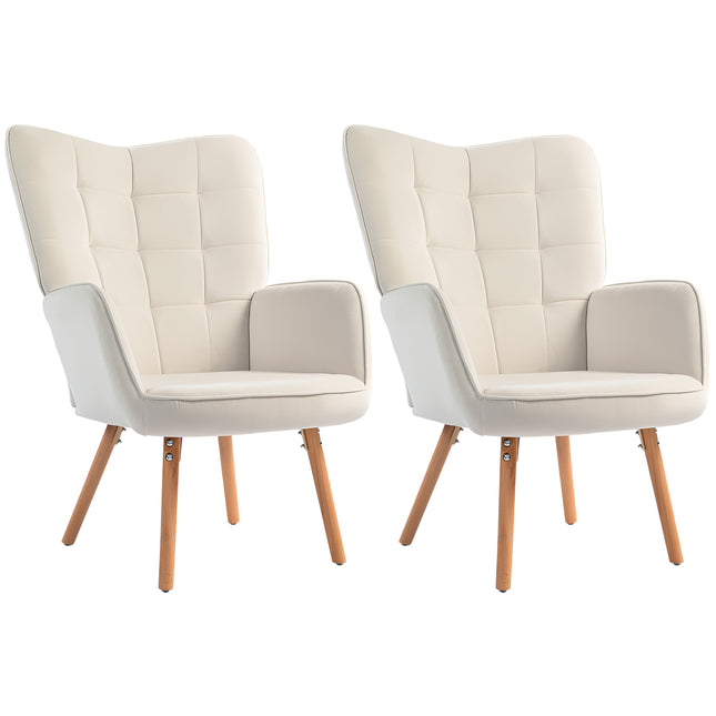 Modern Accent Chair Set of 2 Velvet-Touch Tufted Wingback Armchair Upholstered L