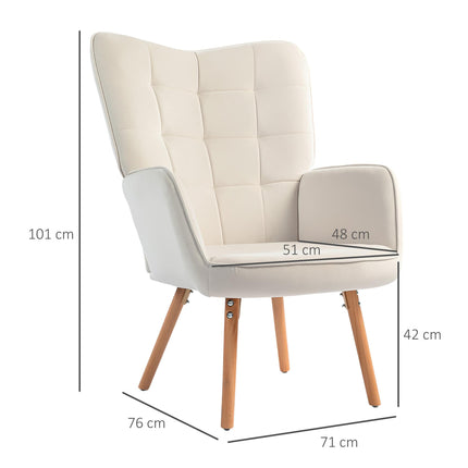 Modern Accent Chair Set of 2 Velvet-Touch Tufted Wingback Armchair Upholstered L