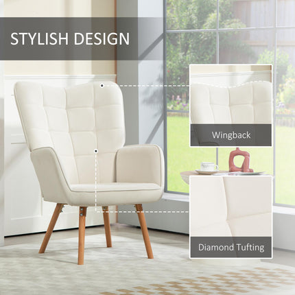 Modern Accent Chair Set of 2 Velvet-Touch Tufted Wingback Armchair Upholstered L