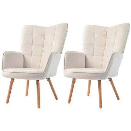 Modern Accent Chair Set of 2 Velvet-Touch Tufted Wingback Armchair Upholstered L