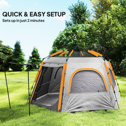 Waterproof Easy Setup Camping Tent for 4 People with UV Protection - Light Grey