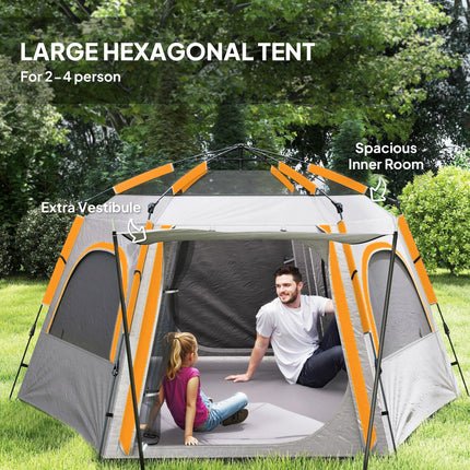 Waterproof Easy Setup Camping Tent for 4 People with UV Protection - Light Grey