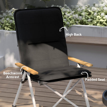 Portable High Back Camping Chair with Padded Seat for Comfort - Black