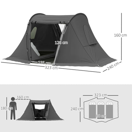 Waterproof 3 Man Camping Tent with Living Area - Dark Grey