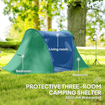Waterproof 3 Man Camping Tent with Living Area - Dark Grey