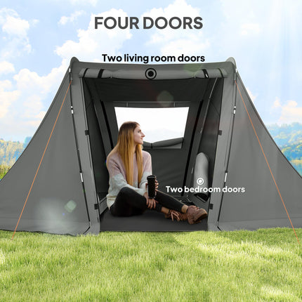 Waterproof 3 Man Camping Tent with Living Area - Dark Grey