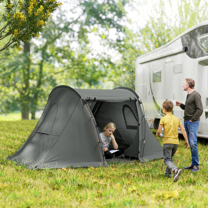 Waterproof 3 Man Camping Tent with Living Area - Dark Grey