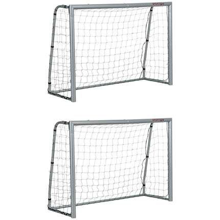 Set of 2 Football Goals 8ft x 5ft with Steel Frame and Ground Stakes - Grey
