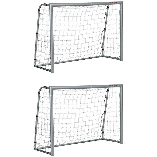 Set of 2 Football Goals 8ft x 5ft with Steel Frame and Ground Stakes - Grey