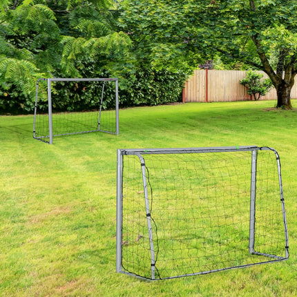 Set of 2 Football Goals 8ft x 5ft with Steel Frame and Ground Stakes - Grey