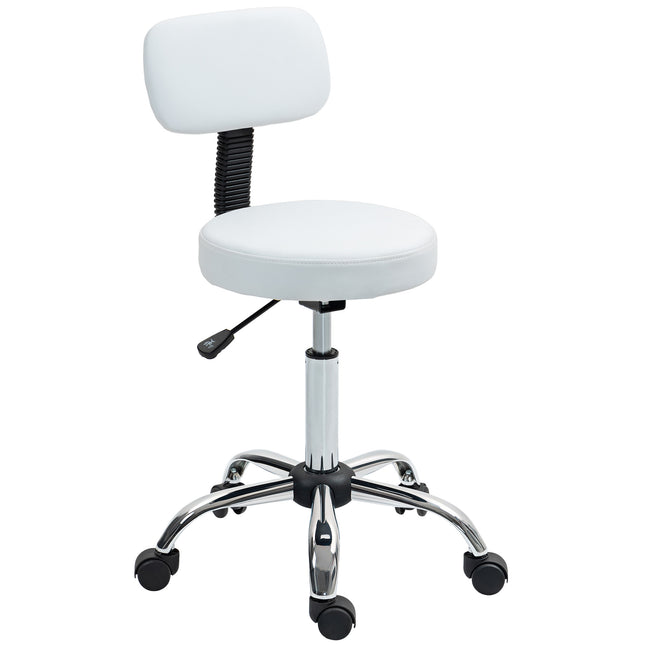 360° Swivel Salon Stool with Backrest Adjustable Height - White