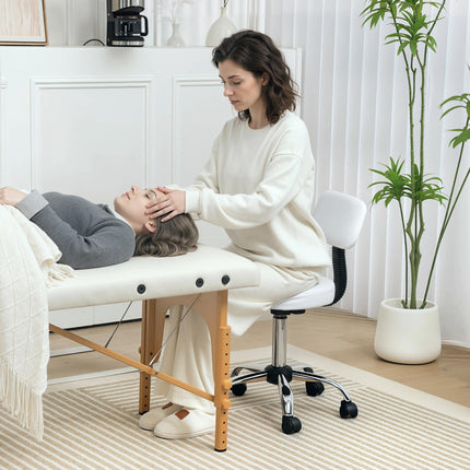 360° Swivel Salon Stool with Backrest Adjustable Height - White