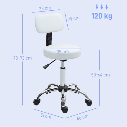 360° Swivel Salon Stool with Backrest Adjustable Height - White