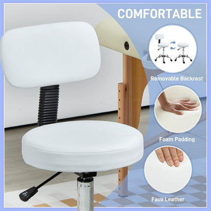 360° Swivel Salon Stool with Backrest Adjustable Height - White