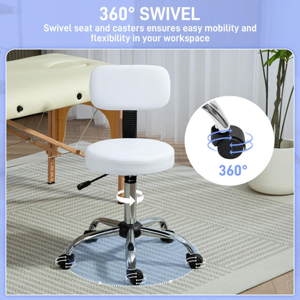 360° Swivel Salon Stool with Backrest Adjustable Height - White