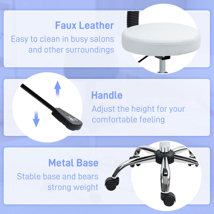 360° Swivel Salon Stool with Backrest Adjustable Height - White