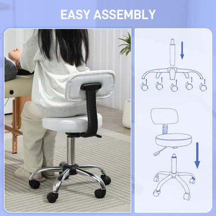 360° Swivel Salon Stool with Backrest Adjustable Height - White