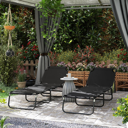 Garden Sun Lounger with Adjustable Five-Position Backrest - Black
