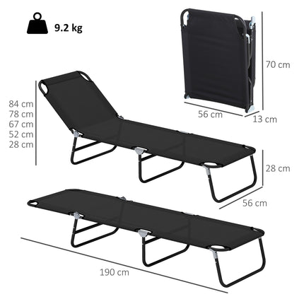 Garden Sun Lounger with Adjustable Five-Position Backrest - Black