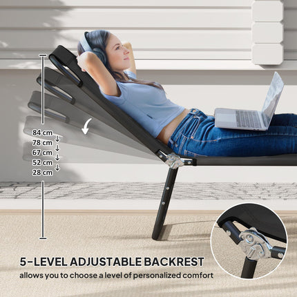 Garden Sun Lounger with Adjustable Five-Position Backrest - Black