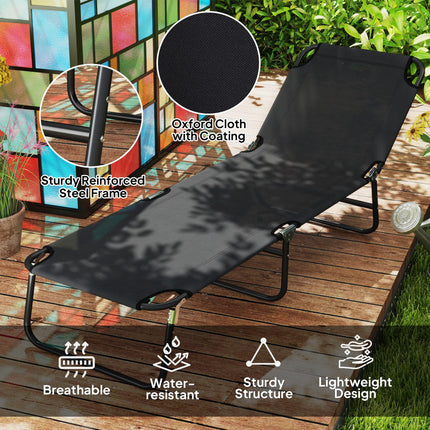 Garden Sun Lounger with Adjustable Five-Position Backrest - Black