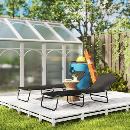 Garden Sun Lounger with Adjustable Five-Position Backrest - Black