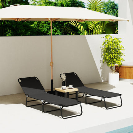 Garden Sun Lounger with Adjustable Five-Position Backrest - Black