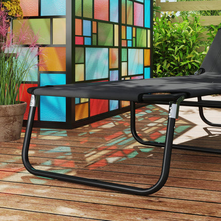 Garden Sun Lounger with Adjustable Five-Position Backrest - Black