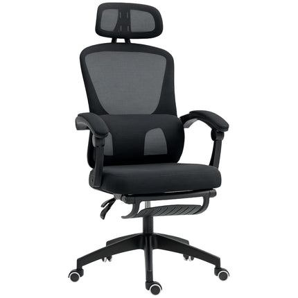 Ergonomic Mesh High Back Office Chair with Adjustable Lumbar Support, Headrest, Reclining & Footrest - Black
