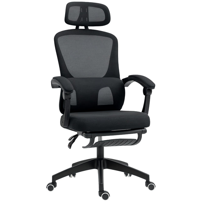 Ergonomic Mesh High Back Office Chair with Adjustable Lumbar Support, Headrest, Reclining & Footrest - Black