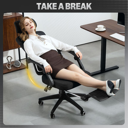 Ergonomic Mesh High Back Office Chair with Adjustable Lumbar Support, Headrest, Reclining & Footrest - Black