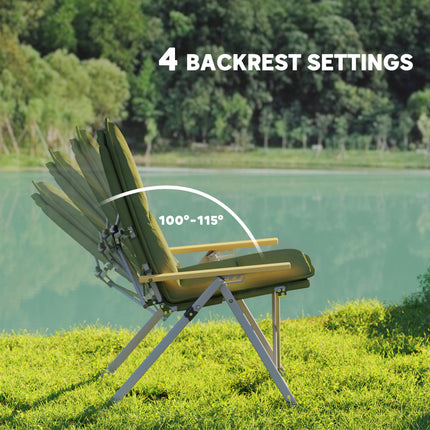 High Back Portable Camping Chair with Padded Seat and Carry Bag - Green
