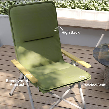 High Back Portable Camping Chair with Padded Seat and Carry Bag - Green
