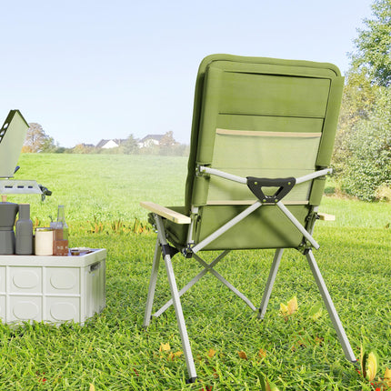 High Back Portable Camping Chair with Padded Seat and Carry Bag - Green
