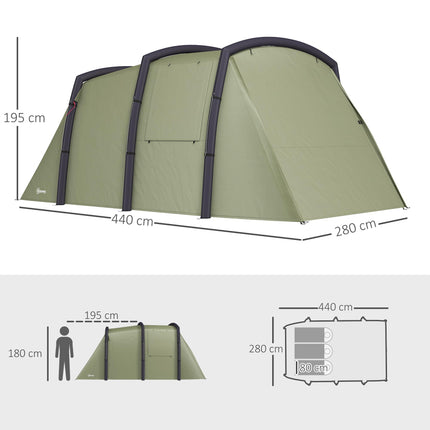 Inflatable 3-4 Man Tunnel Tent w/ Air Pump, Living Area & Vestibule, Waterproof Family Camping Air Tent w/ Sewn In Groundsheet & Removable Footprint for Camping, Hiking, Olive Green