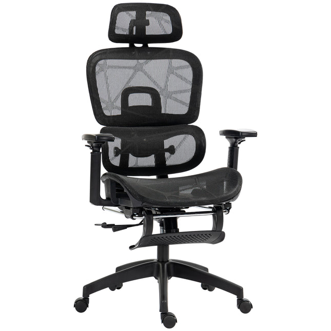 Multi-Adjustable Ergonomic Mesh Office Chair with Footrest - Black