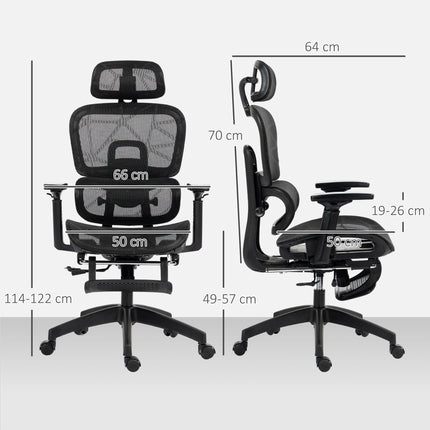 Multi-Adjustable Ergonomic Mesh Office Chair with Footrest - Black