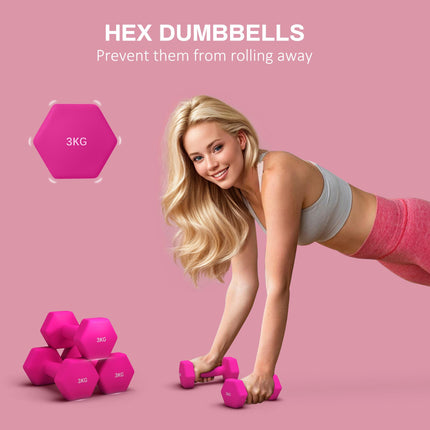 Set of 6 Hex Dumbbells, Neoprene Weights Pair with Non-Slip Grip, Home Gym Fitne