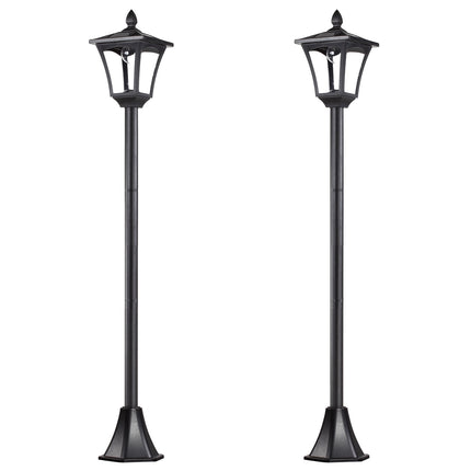 Set of 2 Solar Garden Post Lamps with Dimmable Sensor LED Lighting - Black