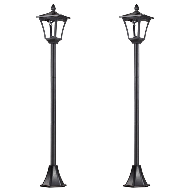 Set of 2 Solar Garden Post Lamps with Dimmable Sensor LED Lighting - Black